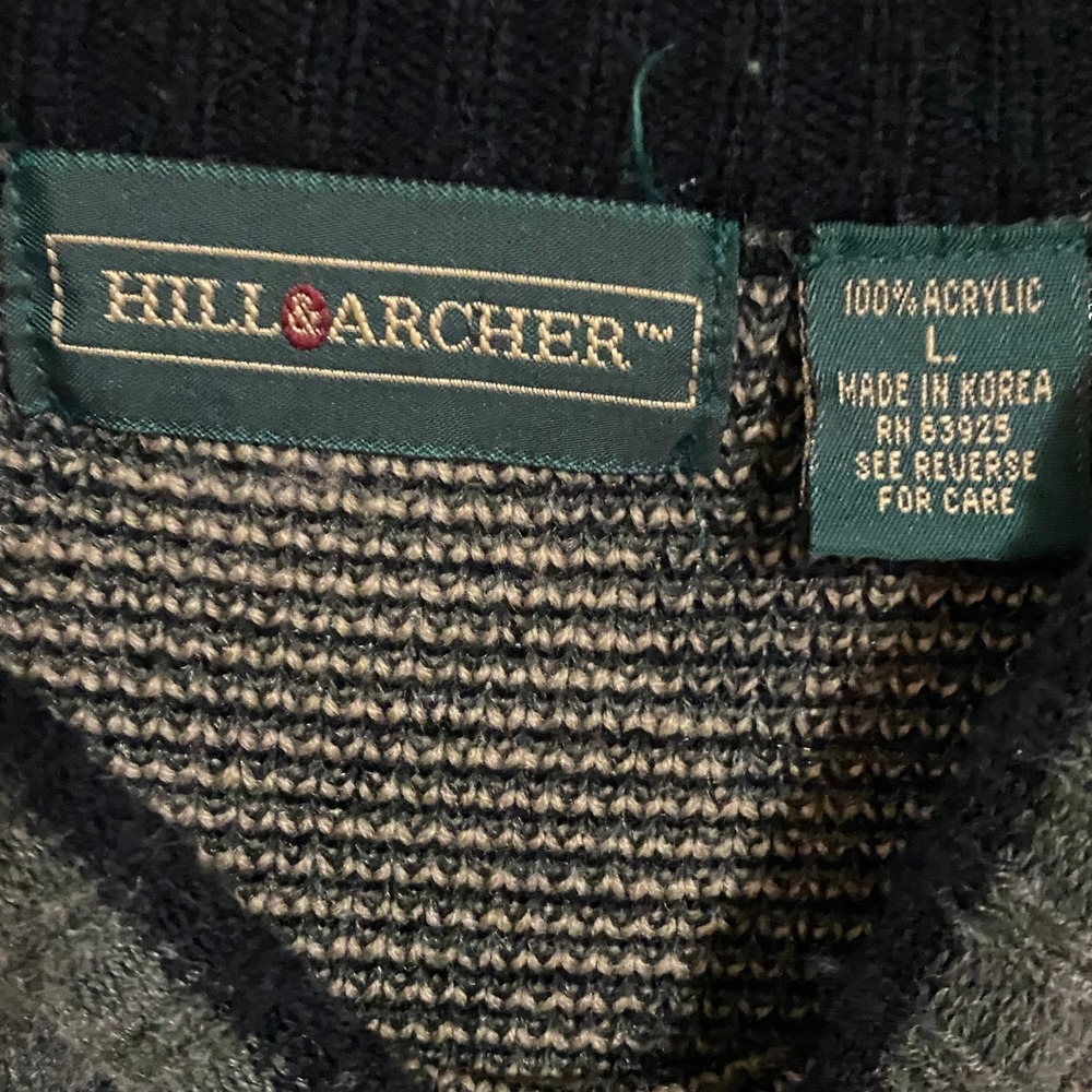 Hill & Archer Preppy Argyle Sweater Men L Green Tan Vintage Style Knit - Picture 4 of 6